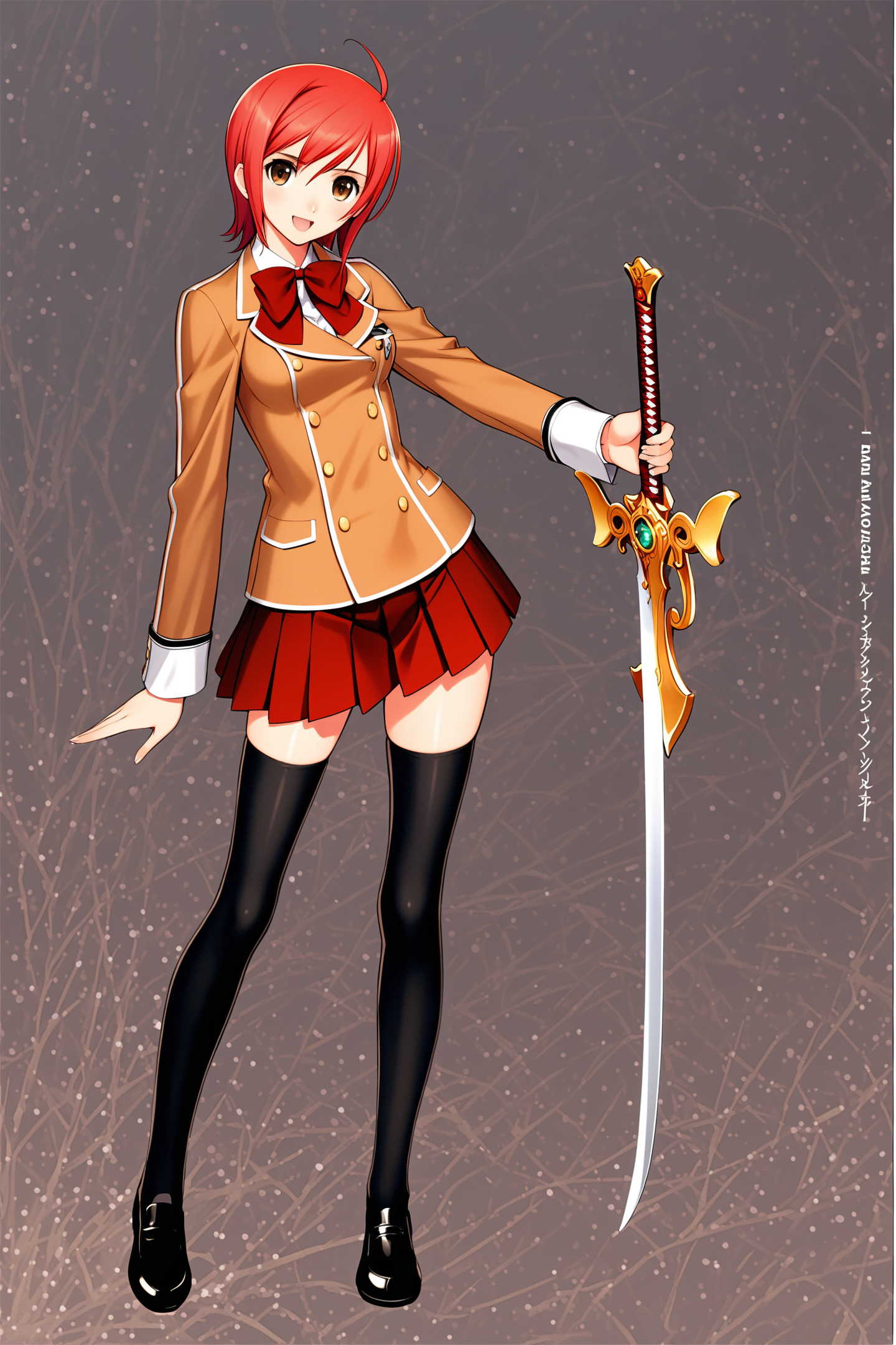 37880-1702770304-Seena Kanon,1girl,solo,thighhighs,skirt,weapon,sword,simple background,zettai ryouiki,full body,shoes,holding,looking at viewer,.png